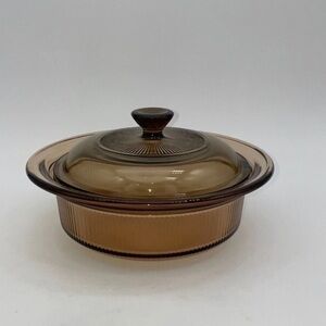 Vintage Corning Vision Amber Ribbed Casserole with Lid